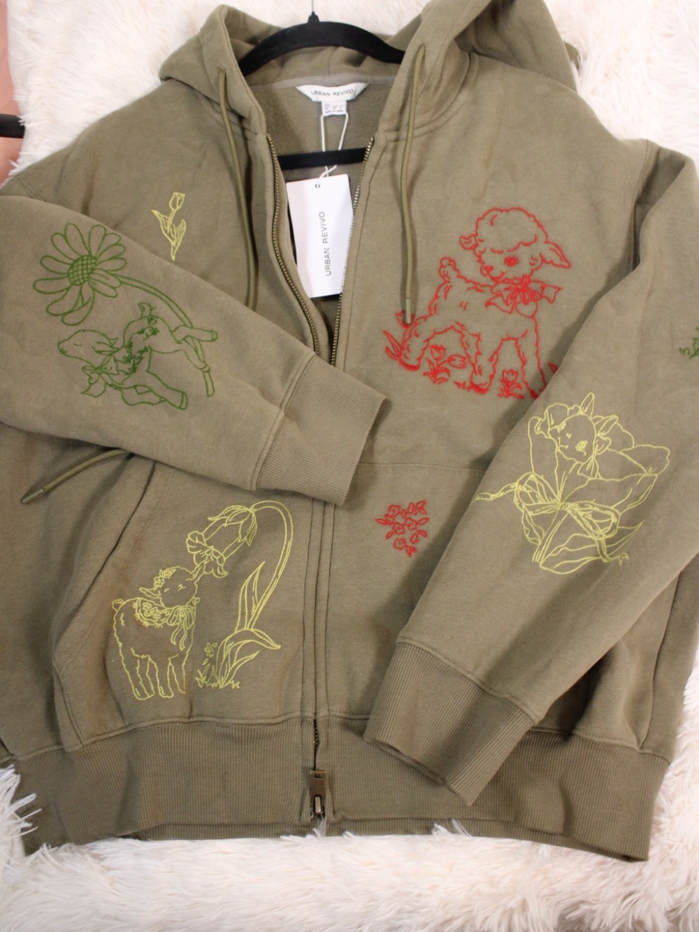 Urban Revivo Embroidered Lamb Zip Hoodie XS NWT Cottagecore Fairycore